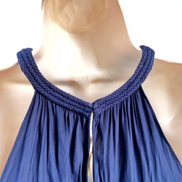 Ramy Brook Navy Mini Dress | High Neck Pleated Cocktail Party Wedding Guest Look - Picture 9 of 16